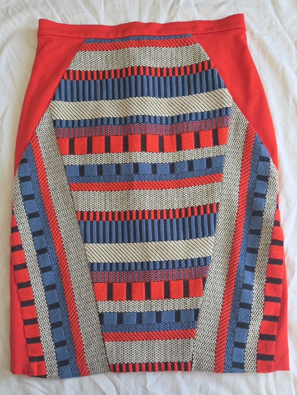 Eva Franco Anthropologie Geometric Print Pencil Skirt Orange Blue Cream Size 10 - Picture 2 of 9